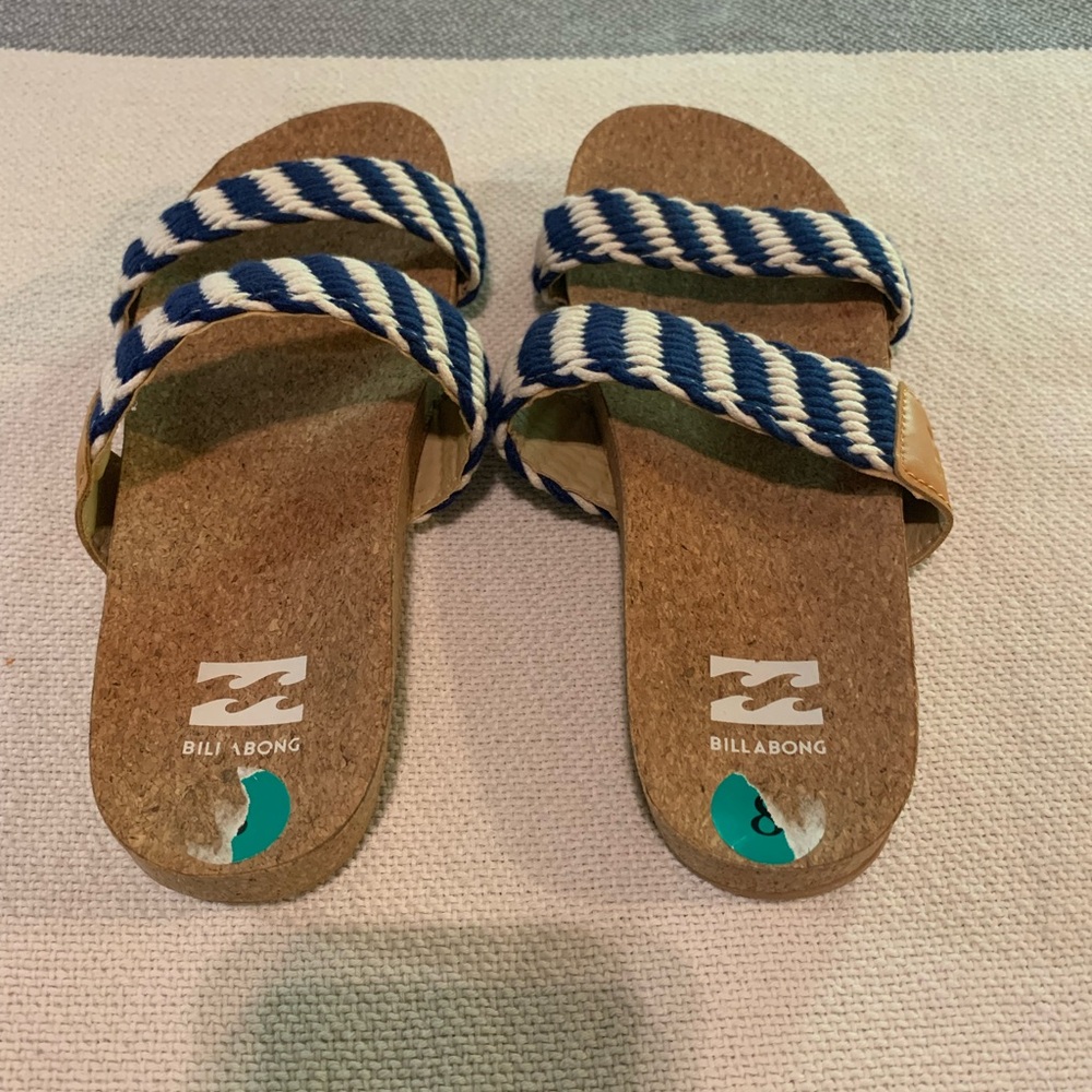 Billabong Blue and White Striped Sandals